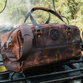 Backcountry Sportsman Heritage Leather Weekender Duffel bag with sturdy leather construction and spacious interior for travel.