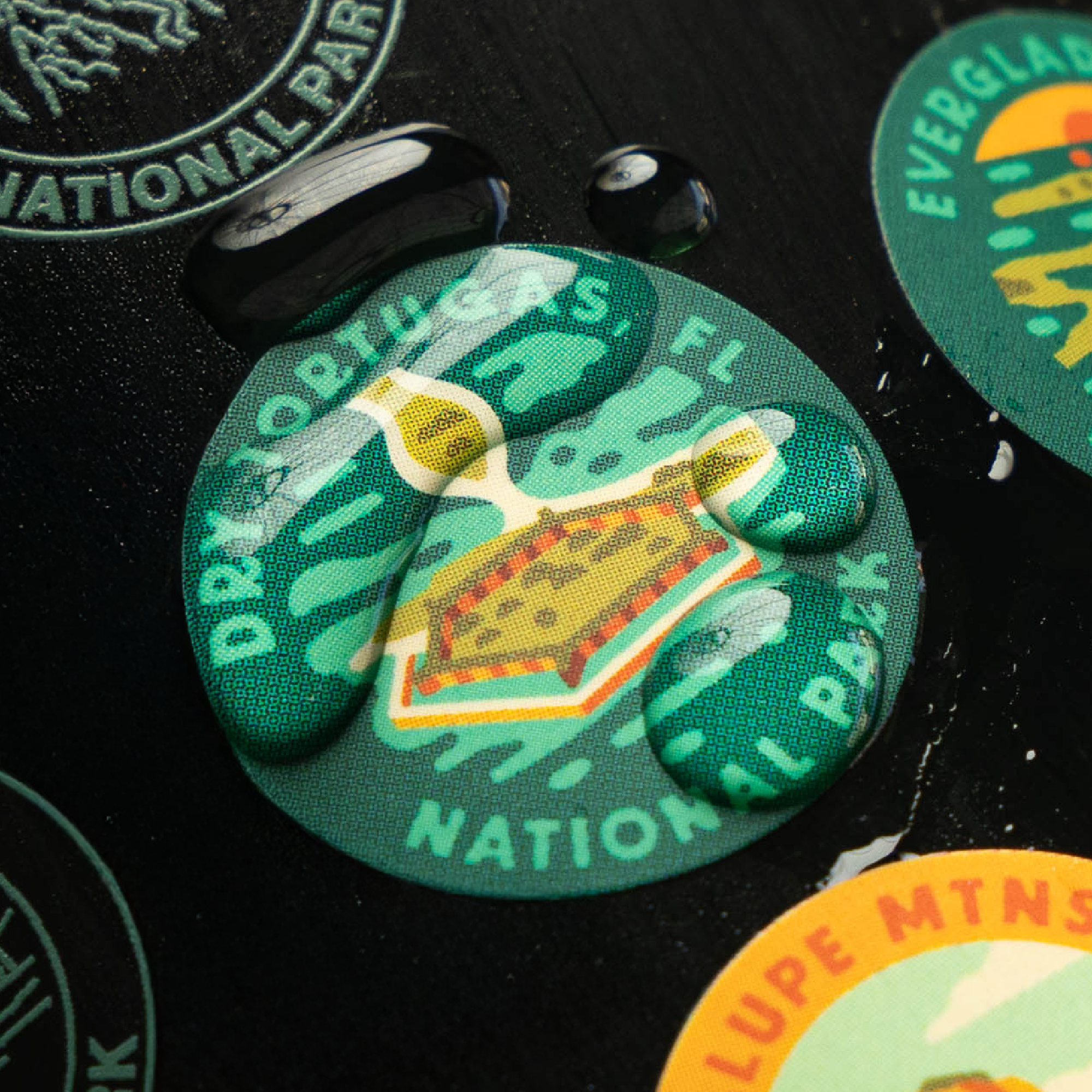 Set of National Park sticker pack from THE GEOPROJECT featuring nature-themed stickers for bottles and outdoor gear.