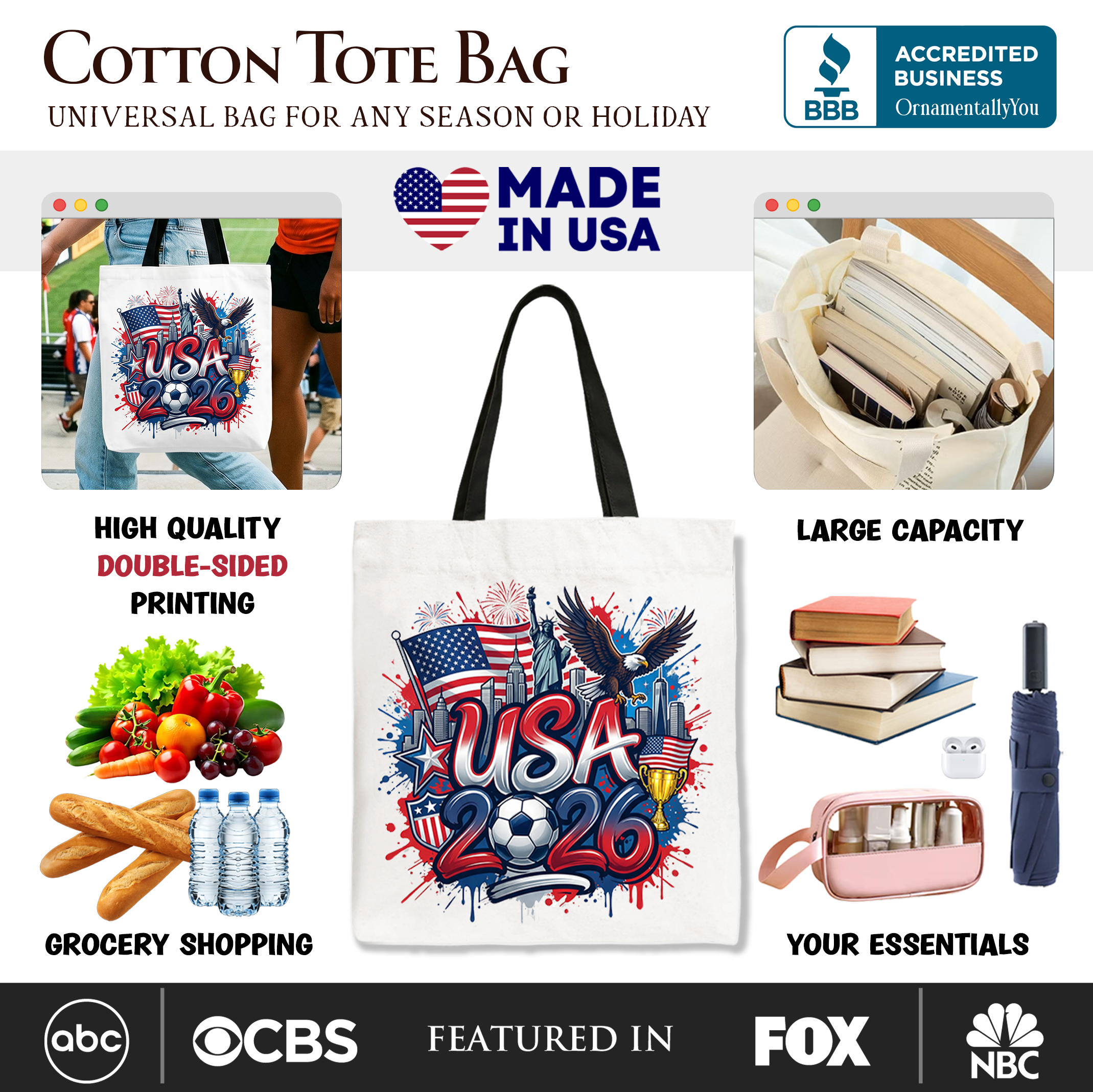 USA 2026 Soccer Cup Global Championship Tote Bag, Fans Football Gift Shopper - OVERLANDERS Outfitter