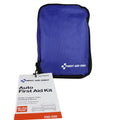 Auto first aid kit with 104 pieces in soft-sided case, portable emergency medical supplies for cars and trucks.