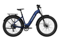 Rex E-Bikes Aventon Aventure.3 cobalt e-bike step-through frame with digital display and ergonomic handlebars.