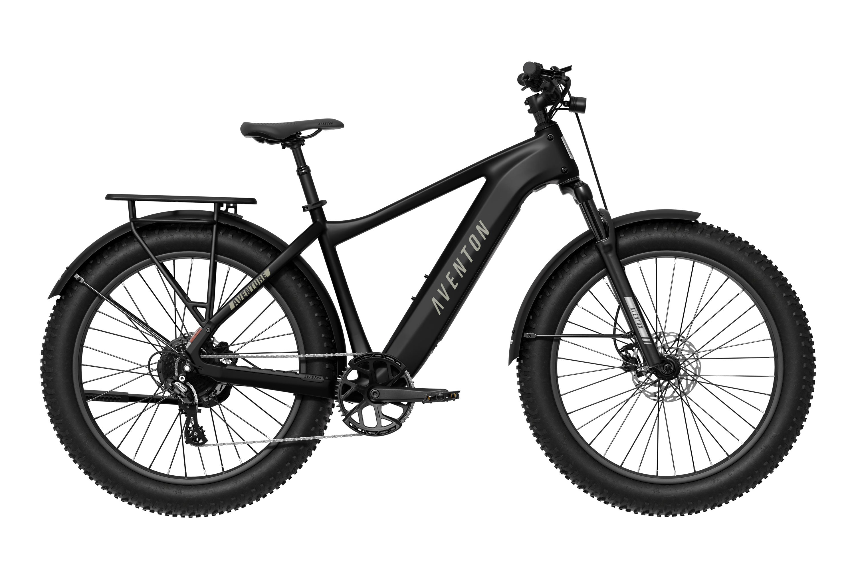 Rex E-Bikes Aventon Aventure.3 E-Bike step-over model in Flint color, featuring a sturdy frame and electric assist system.