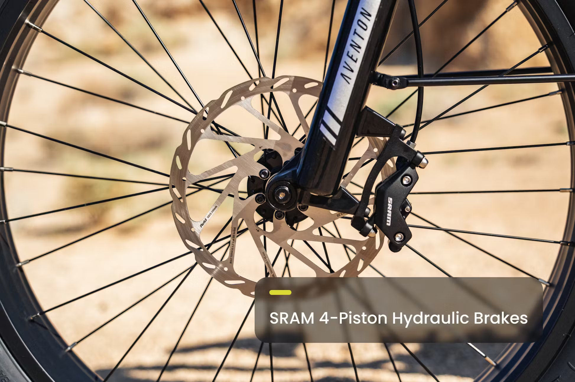 Aventon Aventure.M E-Bike by Rex E-Bikes parked outdoors with a sleek black frame and mountain bike tires.