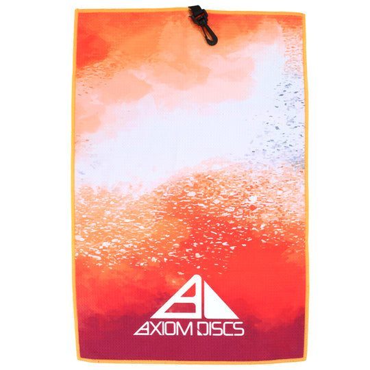 Axiom sublimated towel with colorful dye-sublimate design, showcasing vibrant patterns on a soft accessory from Rare Air Discs.