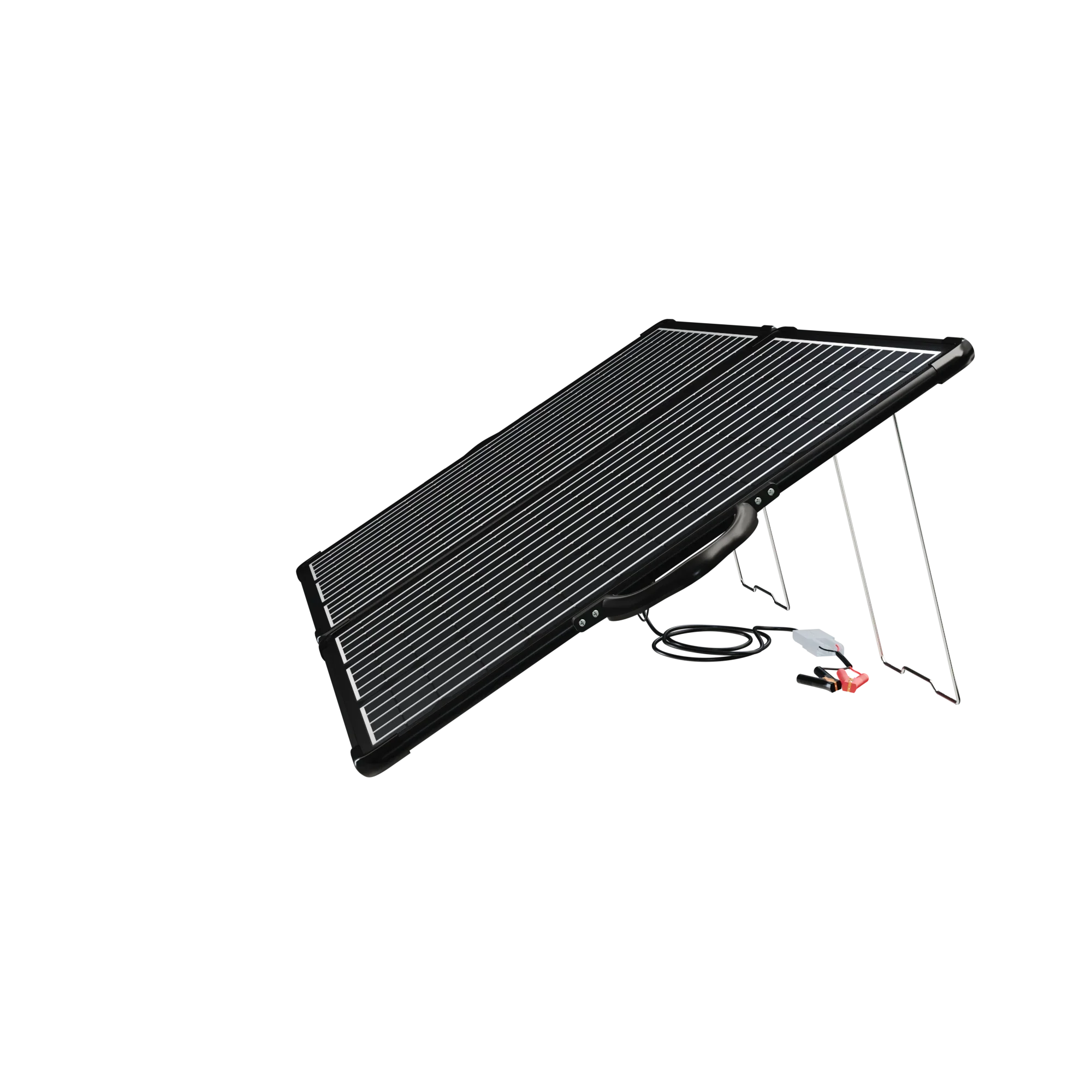Green Vista Living ACOPower 120W portable solar panel kit in a lightweight briefcase with 20A charge controller, suitable for renewable energy.