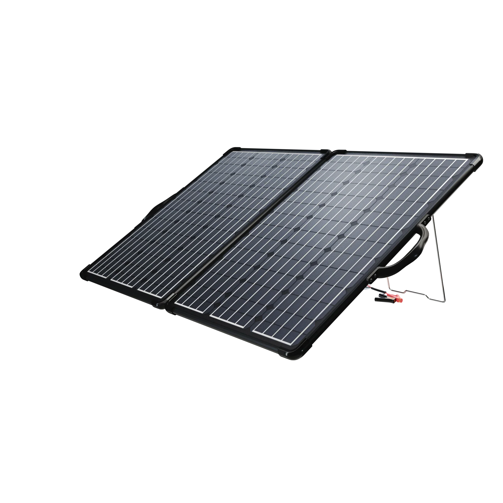 Green Vista Living ACOPower 120W portable solar panel kit in a lightweight briefcase with integrated 20A charge controller.