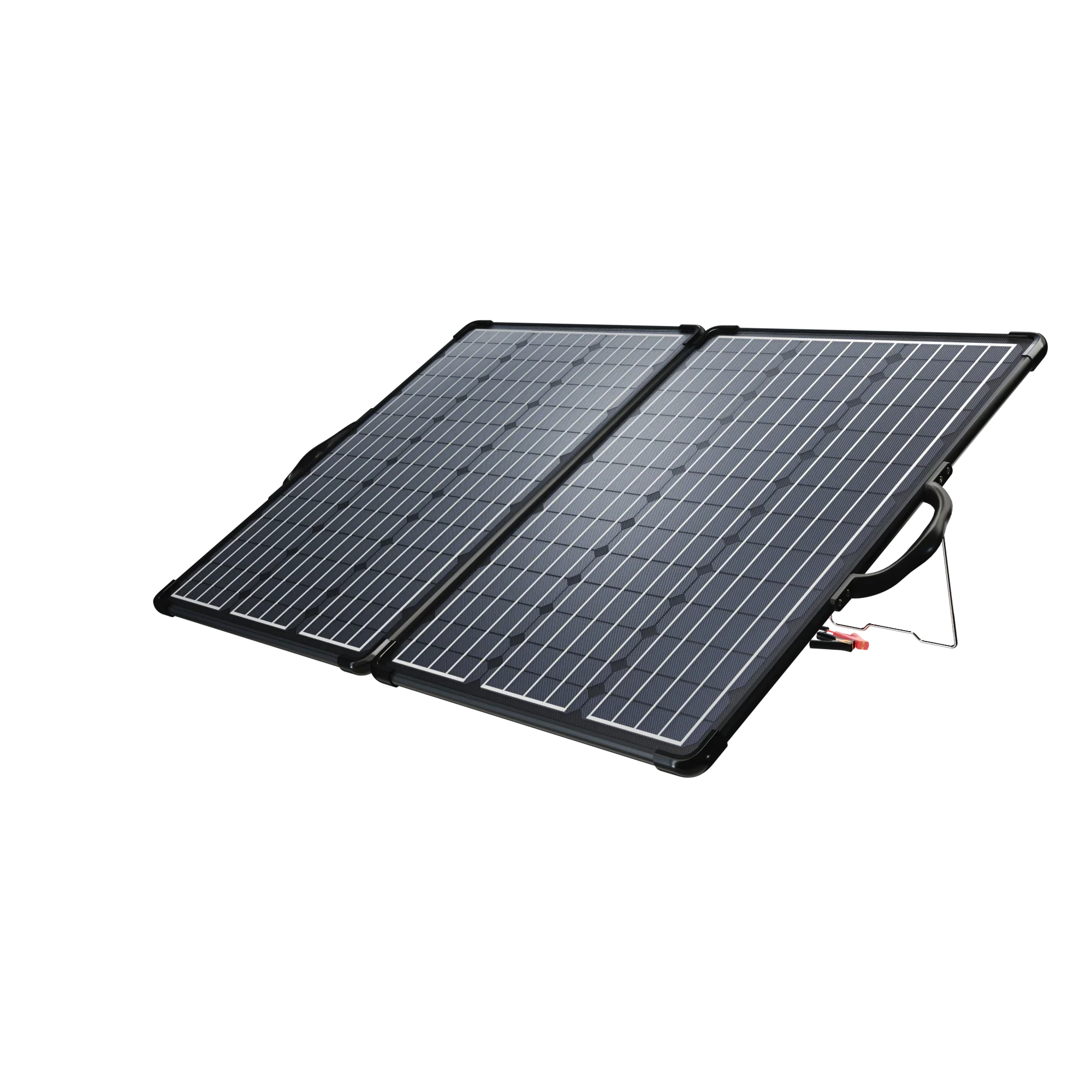 Green Vista Living ACOPower 120W portable solar panel briefcase kit with 20A charge controller, lightweight and compact for outdoor use.
