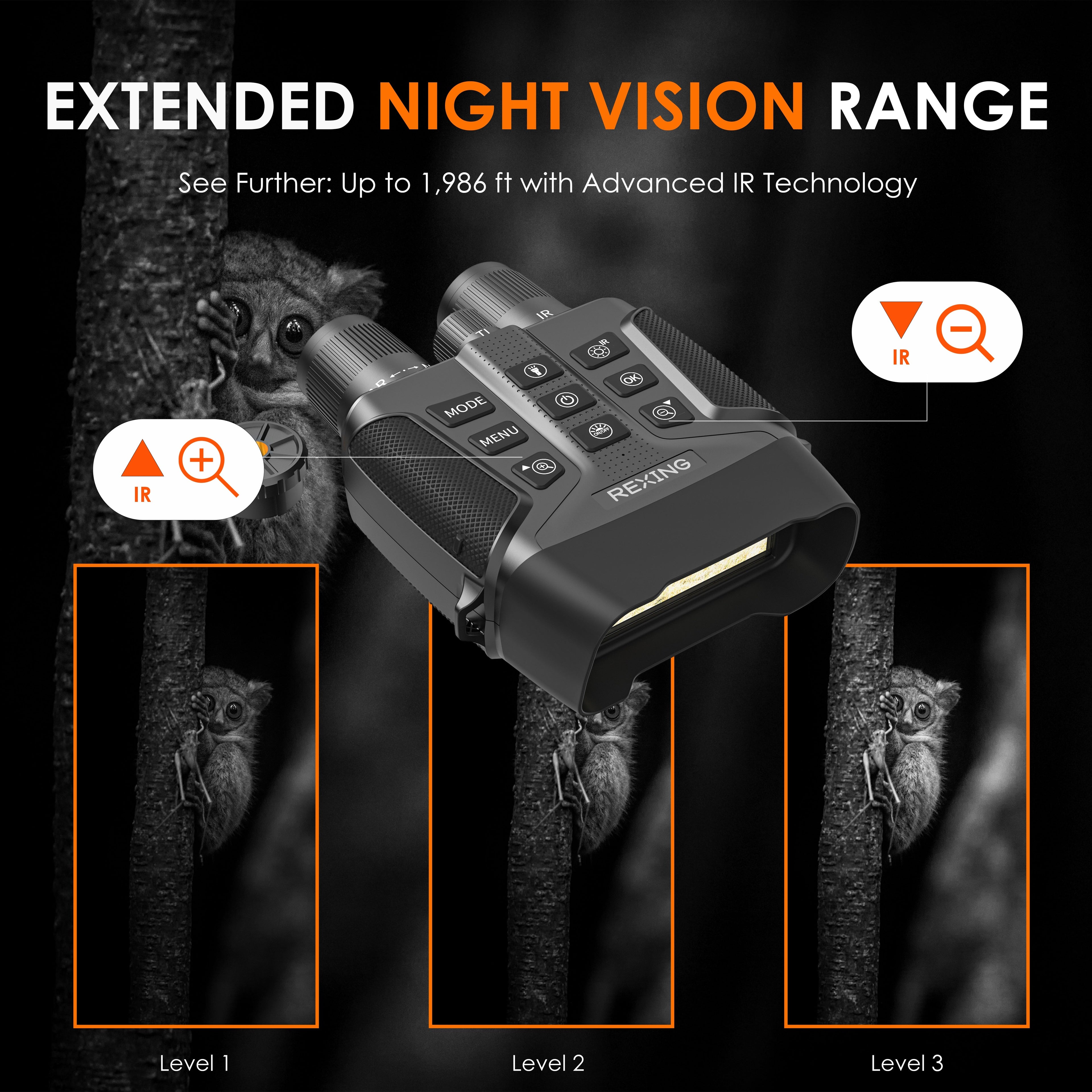 Rexing B1 Compass Night Vision Binoculars with 4K Ultra HD lens, ideal for outdoor adventures and observing wildlife.
