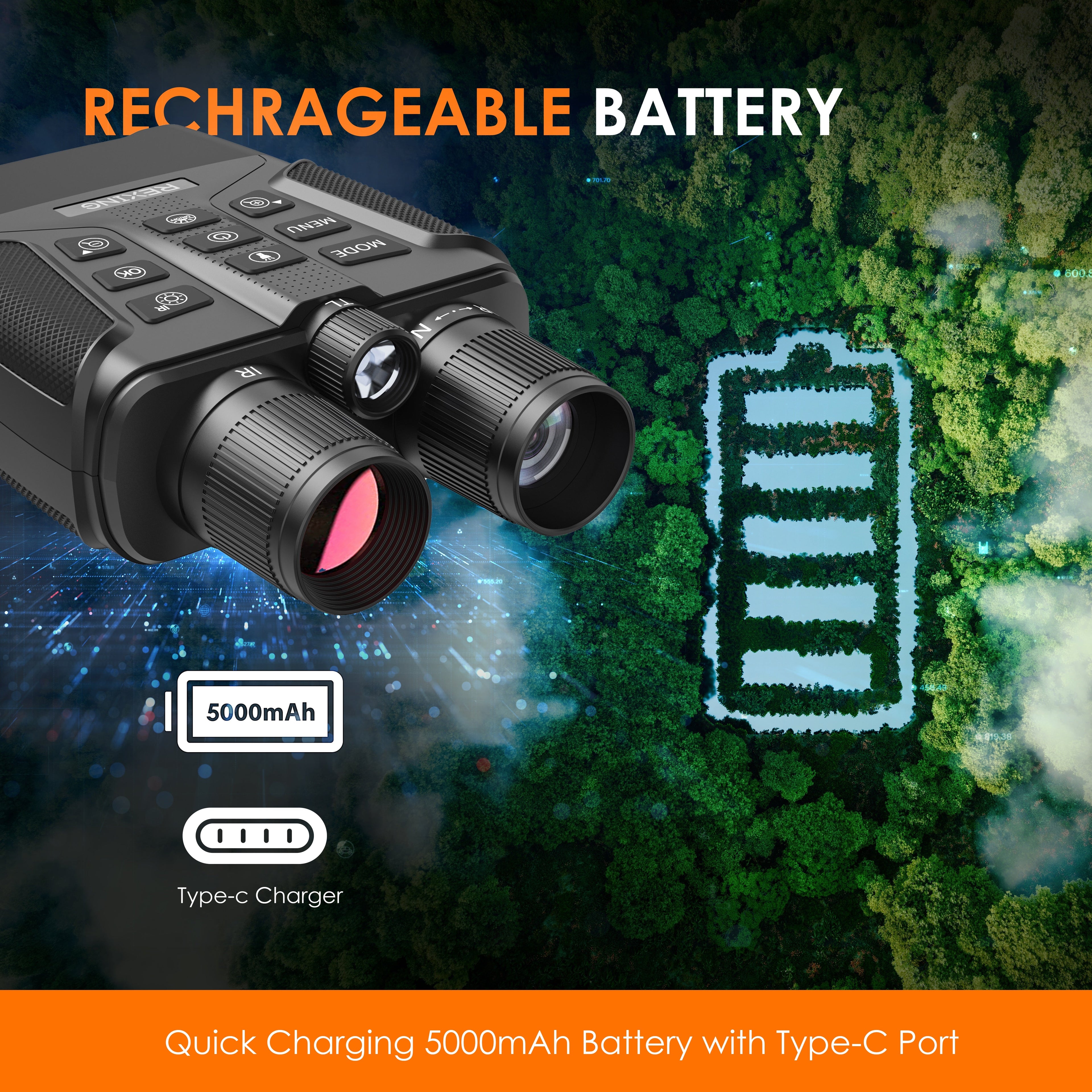 Rexing B1 Compass Night Vision Binoculars showcasing 4K Ultra HD lenses and ergonomic design for outdoor use.