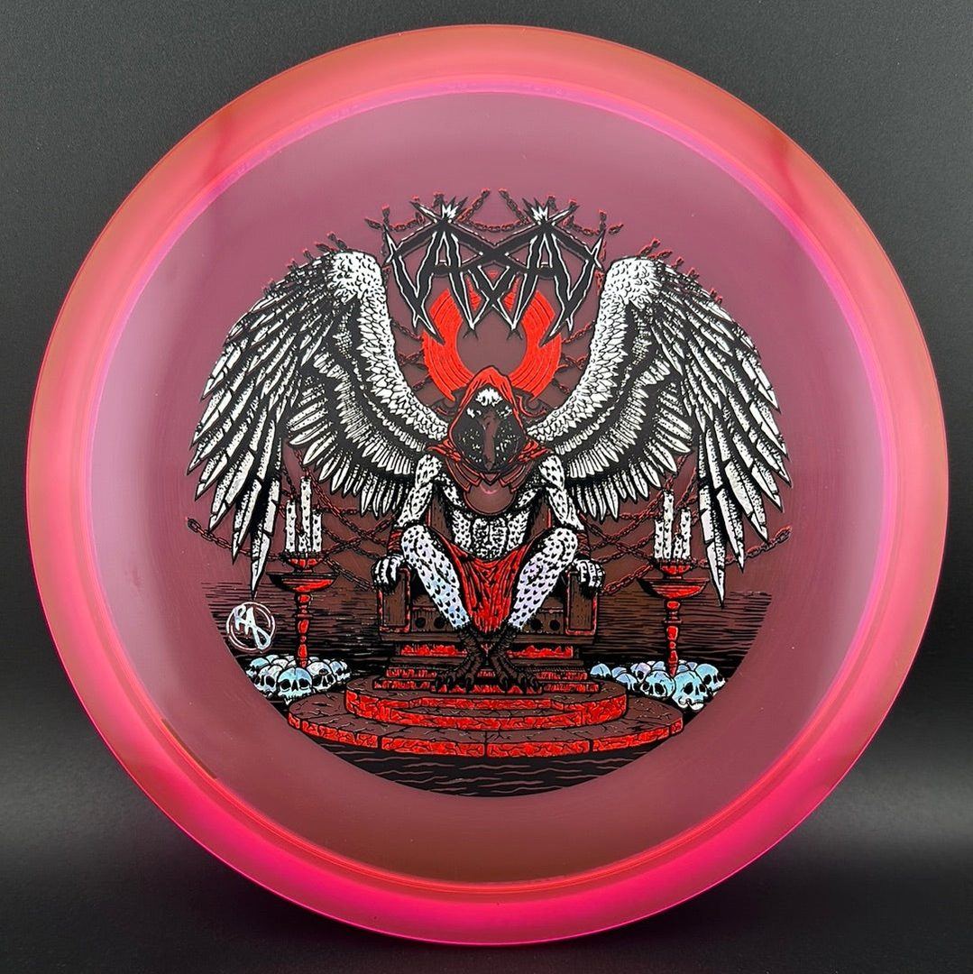 CryZtal Buzzz disc golf disc by Rare Air Discs, featuring Karudi the Overseer artwork, with a vibrant, detailed design.