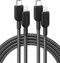 Anker 310 USB-C to Lightning cable, 6 ft length, two-pack, showcasing durable connectors and flexible design.