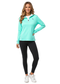 Women's White Water Life Bar Harbor quarter zip in aqua, showcasing the lightweight fabric and stylish fit.