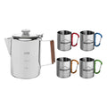 Stainless Steel Coffee Set - Percolator and Mugs - 5 Piece Set - OVERLANDERS Outfitter
