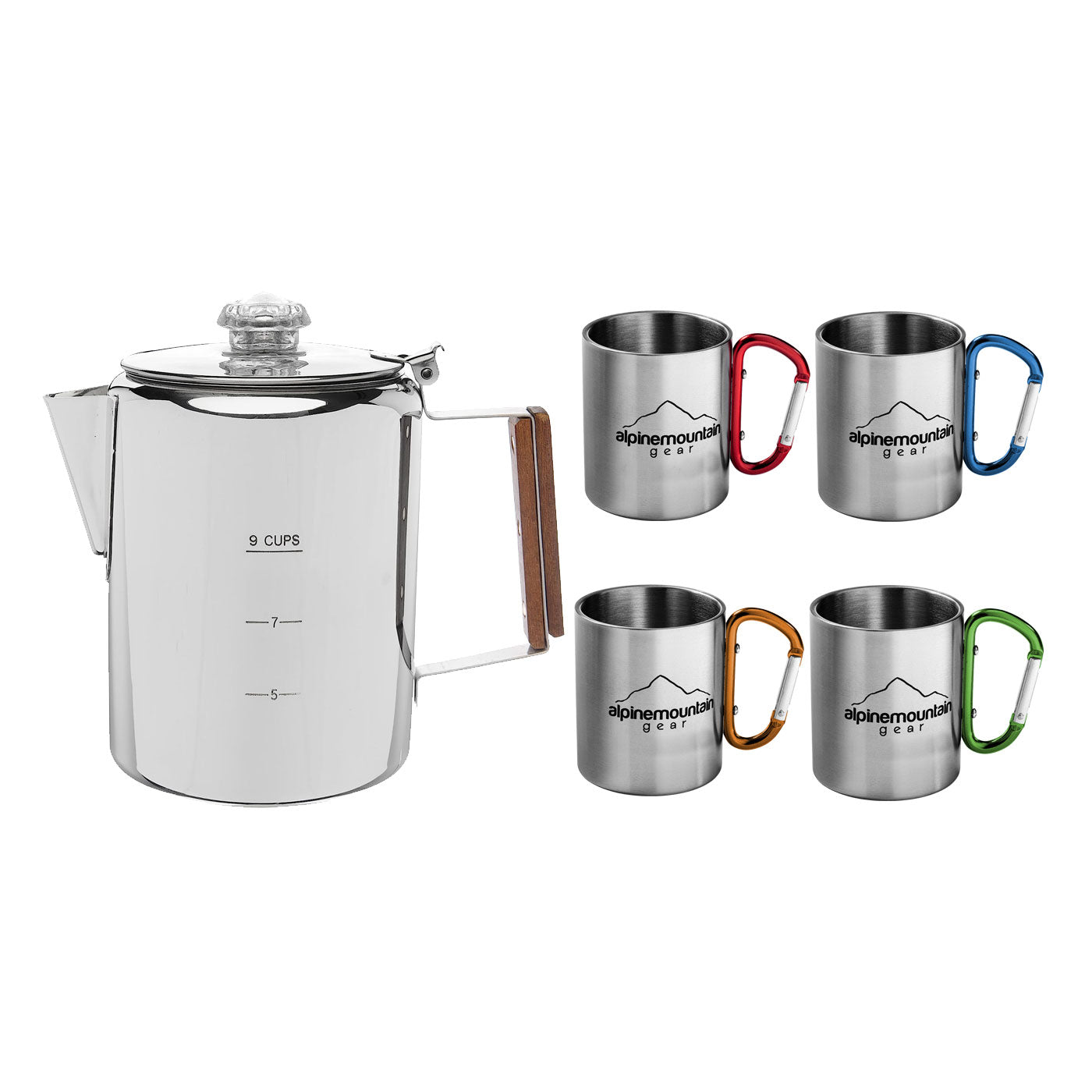 Stainless Steel Coffee Set - Percolator and Mugs - 5 Piece Set - OVERLANDERS Outfitter
