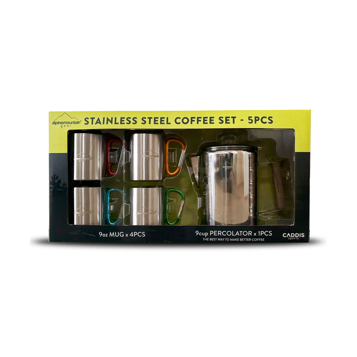 Stainless Steel Coffee Set - Percolator and Mugs - 5 Piece Set - OVERLANDERS Outfitter