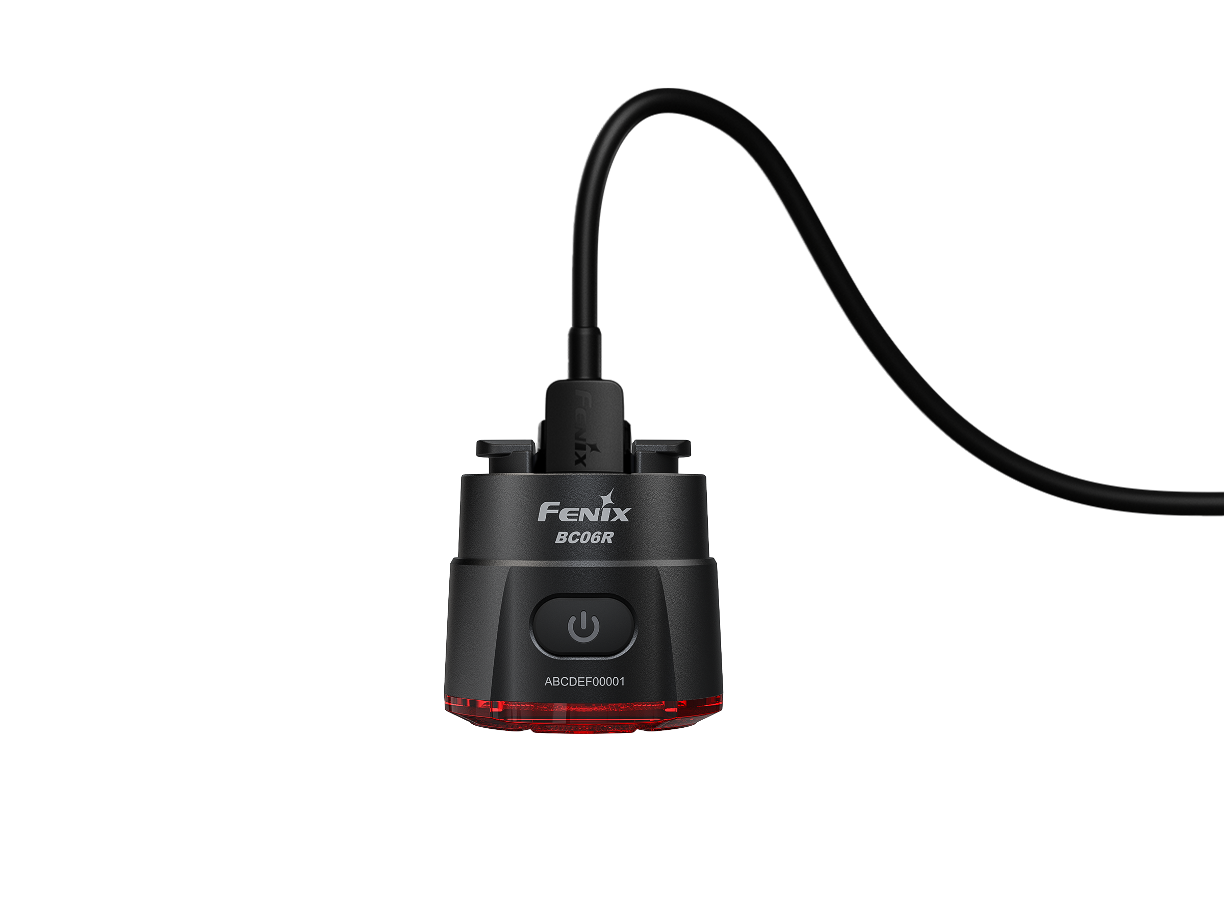 Fenix BC06R Smart-Brake taillight mounted on a bicycle, showcasing its sleek design and red LED light.