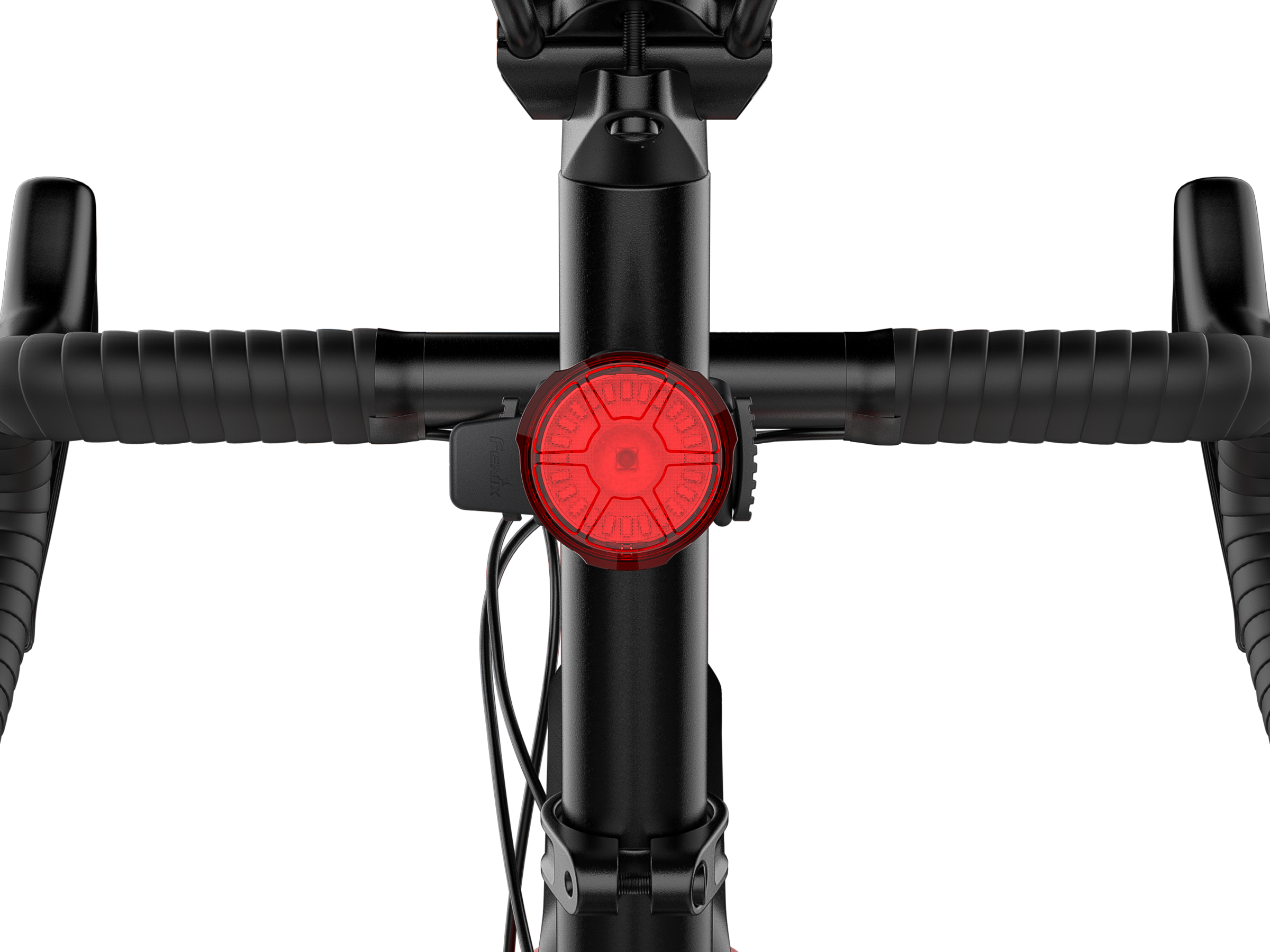Fenix BC06R Smart-Brake Bicycle Taillight with red LED lights displayed on a bike, showcasing its sleek design and mounting bracket.
