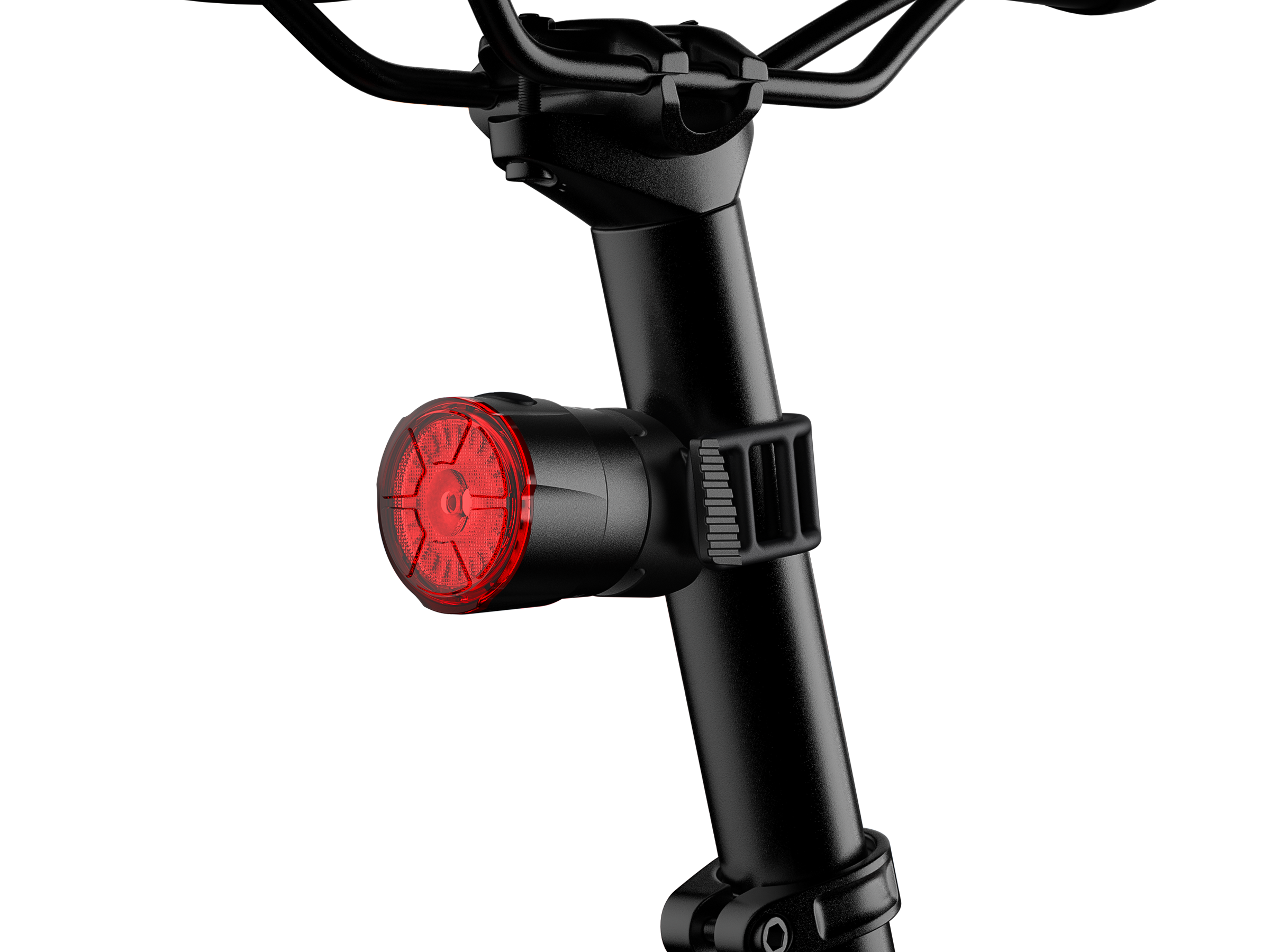 Fenix BC06R Smart-Brake Bicycle Taillight mounted on a bike, showcasing its bright red LED light and sleek design.
