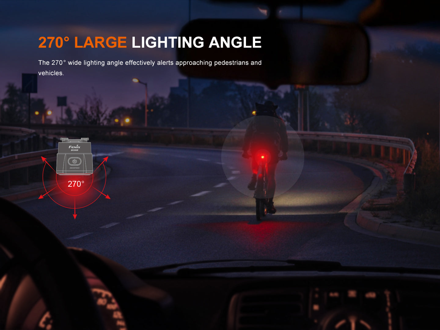 Fenix BC06R Smart-Brake Bicycle Taillight mounted on a bike, showcasing its compact design and bright red illumination.