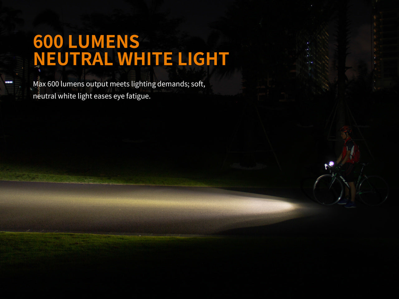 Fenix BC25R LED bike light mounted on a bicycle, showcasing its bright beam and sleek design for nighttime rides.