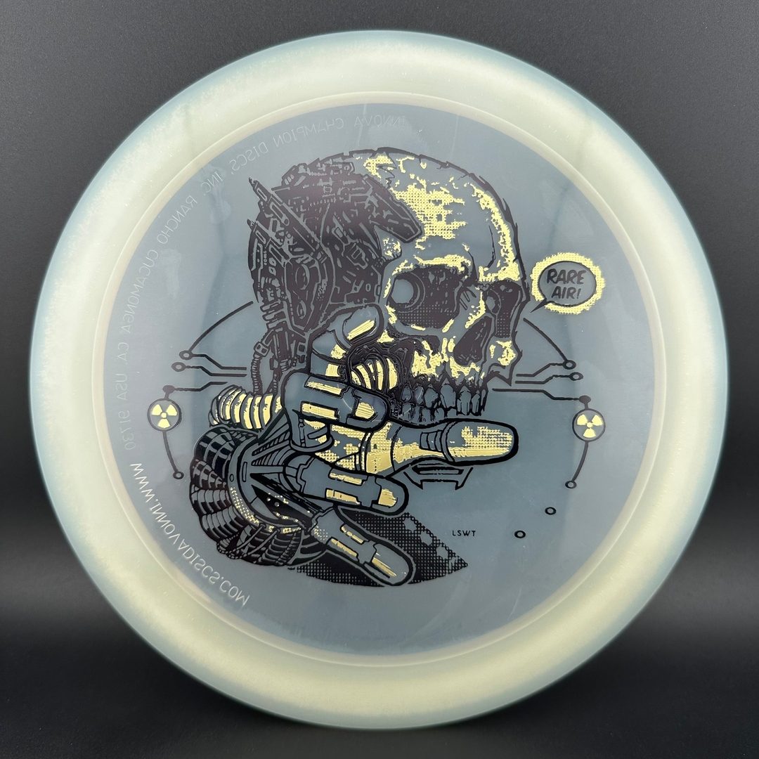 Disc golf Gummy C-Blend Aztec by Rare Air Discs, featuring vibrant colors and detailed Aztec pattern on the disc's surface.
