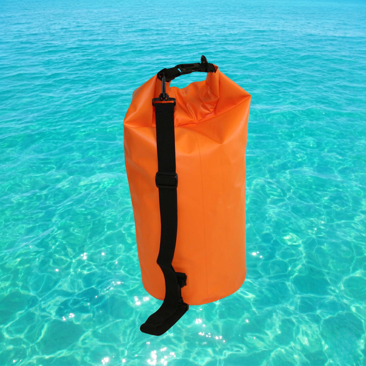 High-visibility waterproof dry bag with roll-top closure from Quakekits, designed for outdoor water activities and protection.