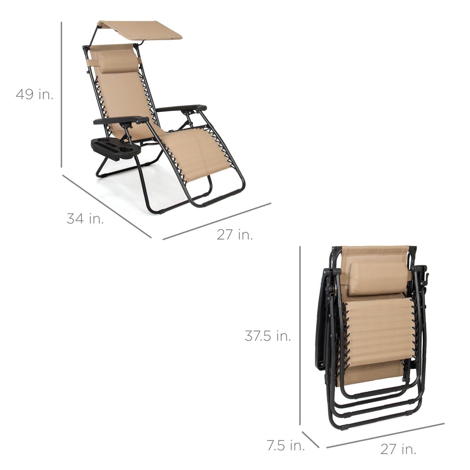 Beige Zero Gravity Folding Reclining Patio Lounge - OVERLANDERS Outfitter