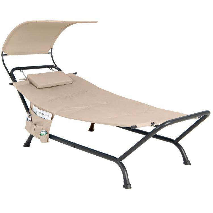 Outdoor Tan Hammock Chaise Lounge Chair with Canopy & Storage Bag - OVERLANDERS Outfitter