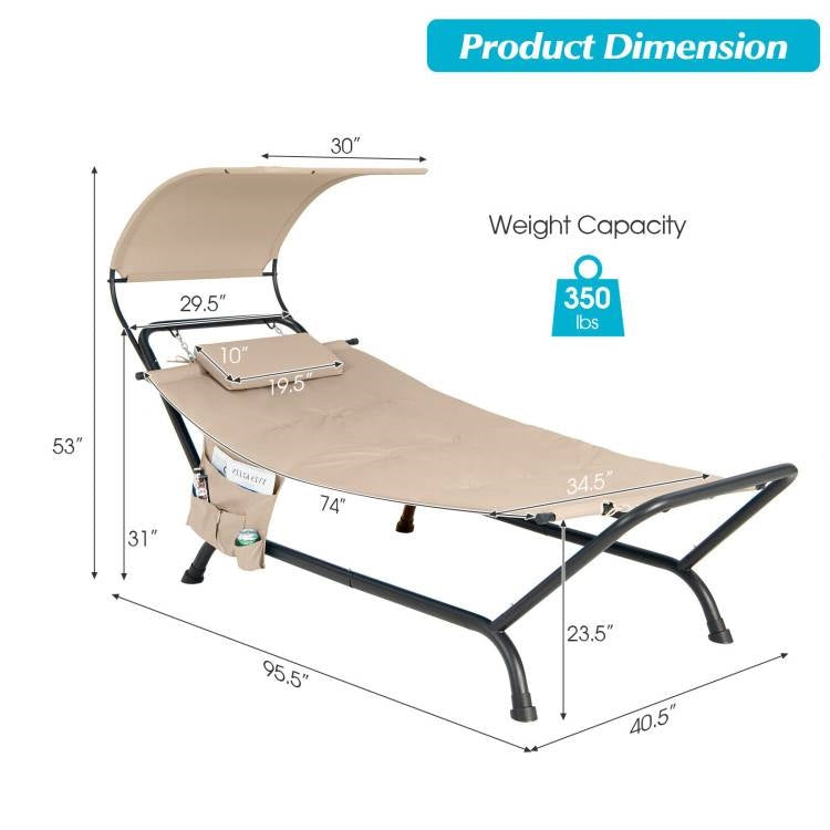 Outdoor Tan Hammock Chaise Lounge Chair with Canopy & Storage Bag - OVERLANDERS Outfitter
