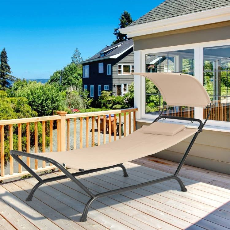Beige Polyester Chaise Lounge Chair Hammock with Canopy and Storage Bag - OVERLANDERS Outfitter