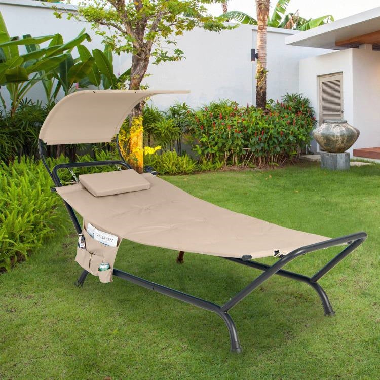 Beige Polyester Chaise Lounge Chair Hammock with Canopy & Storage Bag - OVERLANDERS Outfitter