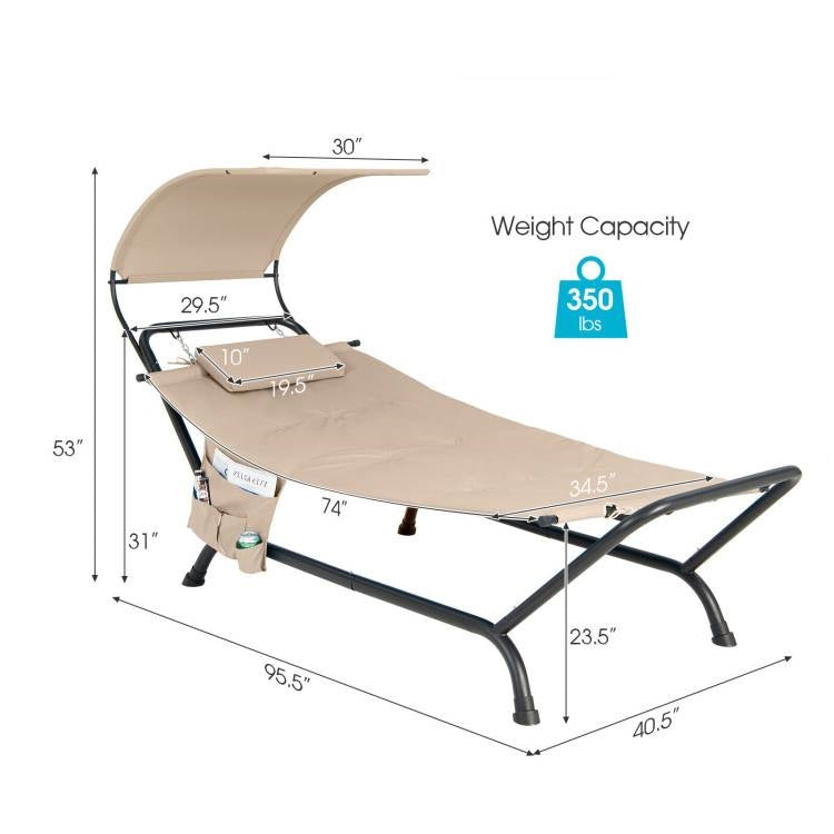 Beige Polyester Chaise Lounge Chair Hammock with Canopy & Storage Bag - OVERLANDERS Outfitter