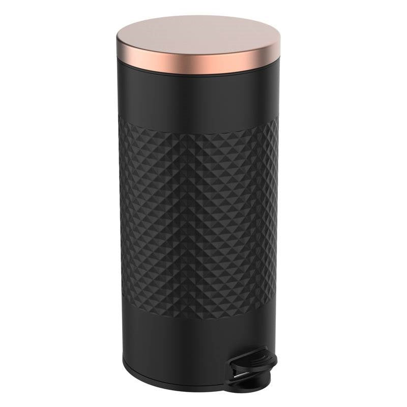 Black and gold metal step-on trash can with hands-free foot pedal, 8-gallon capacity, perfect for kitchen use by HomePacific.