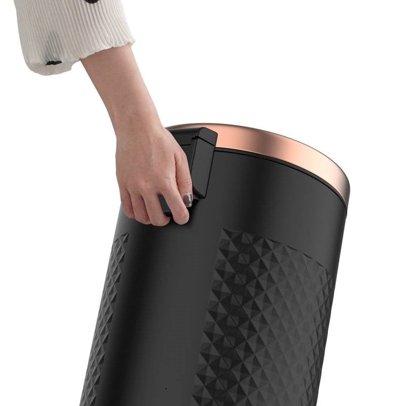 Black and gold metal step-on trash can by HomePacific, 8-gallon capacity, hands-free kitchen trash bin with foot pedal.