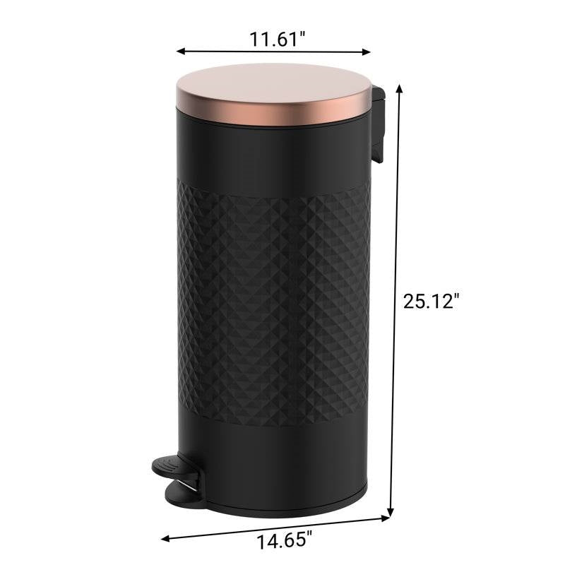 Black and gold metal hands-free step-on trash can, 8-gallon capacity, ideal for kitchen use by HomePacific.