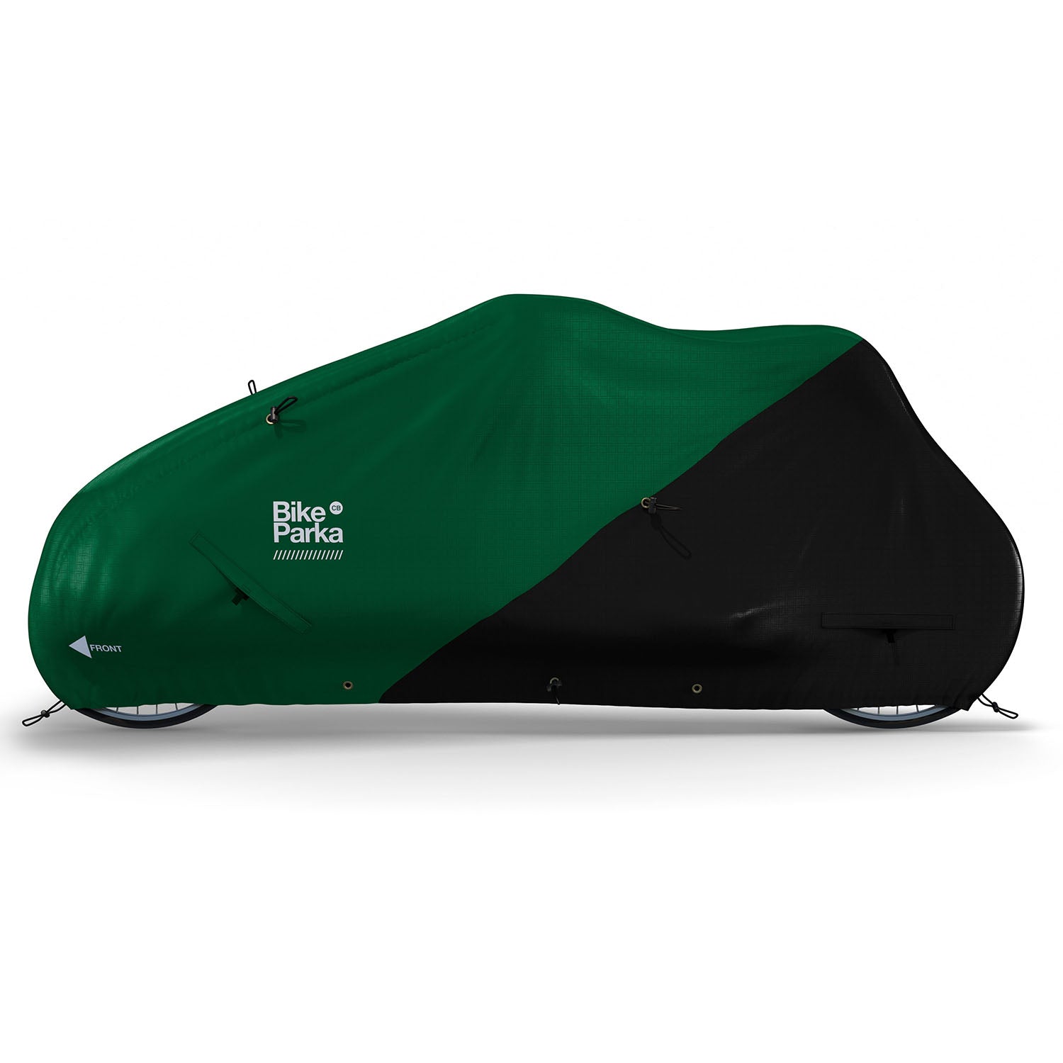 ZEITBIKE BikeParka cargo bicycle cover in forest green, waterproof and protective for bike storage.