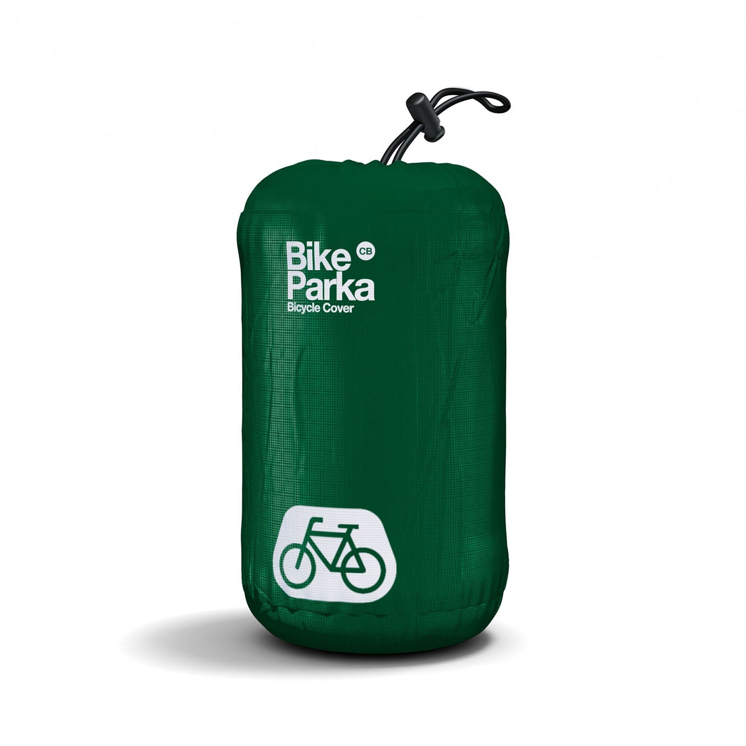 ZEITBIKE BikeParka cargo bicycle cover in forest green, shown with carrying bag for outdoor bike protection.