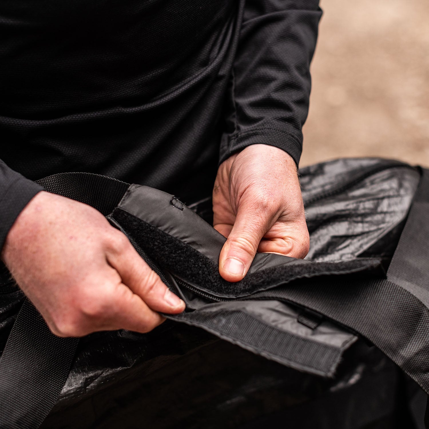 ZEITBIKE BikeParka RoughSac bicycle transport bag in black, showing padded exterior and secure straps for bike travel protection.