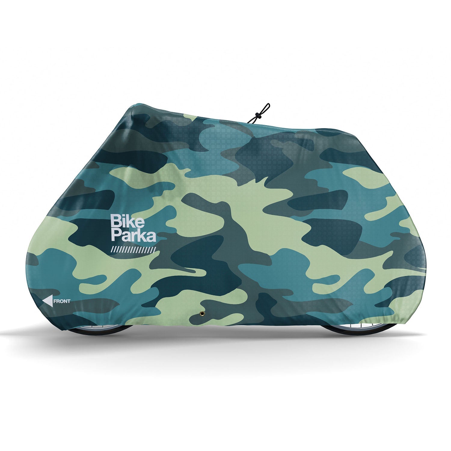 ZEITBIKE BikeParka bicycle cover with camouflage design, compact storage stash, protects bikes from weather and dirt.