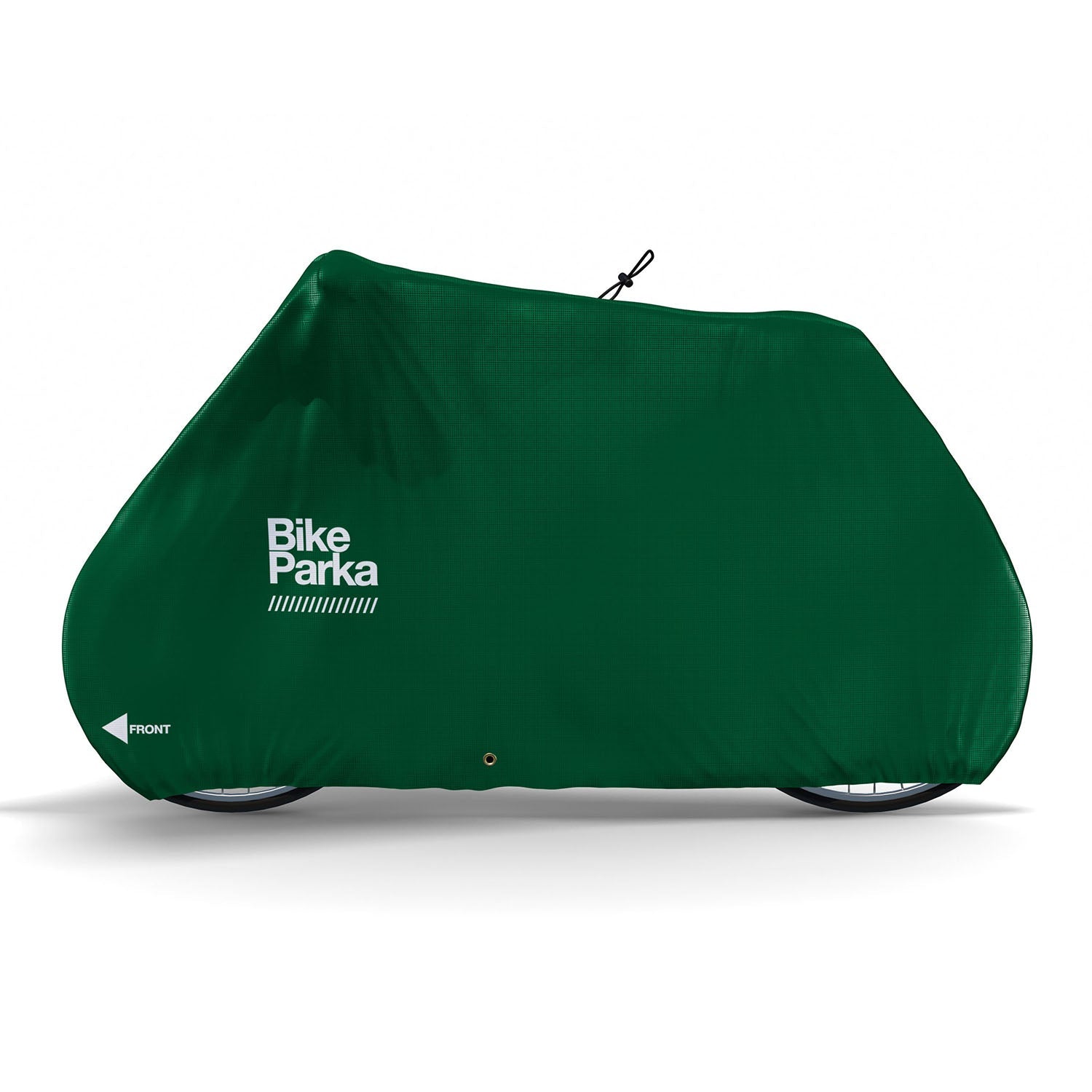 ZEITBIKE BikeParka bicycle cover in forest green with stash pocket, designed to protect bikes from weather and dirt.