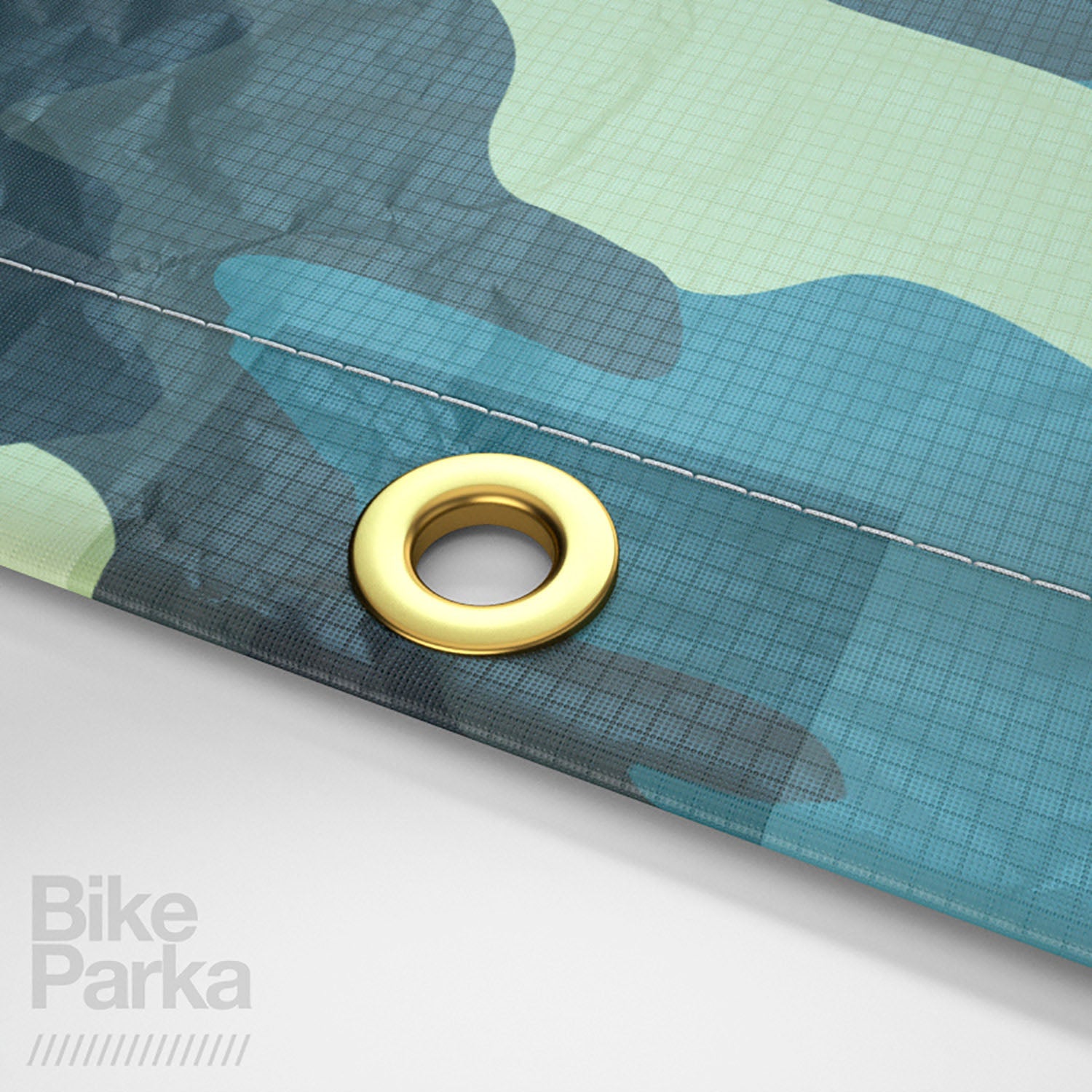 ZEITBIKE BikeParka XL MTB bicycle cover with camouflage pattern and brass eyelets, designed for outdoor bike protection