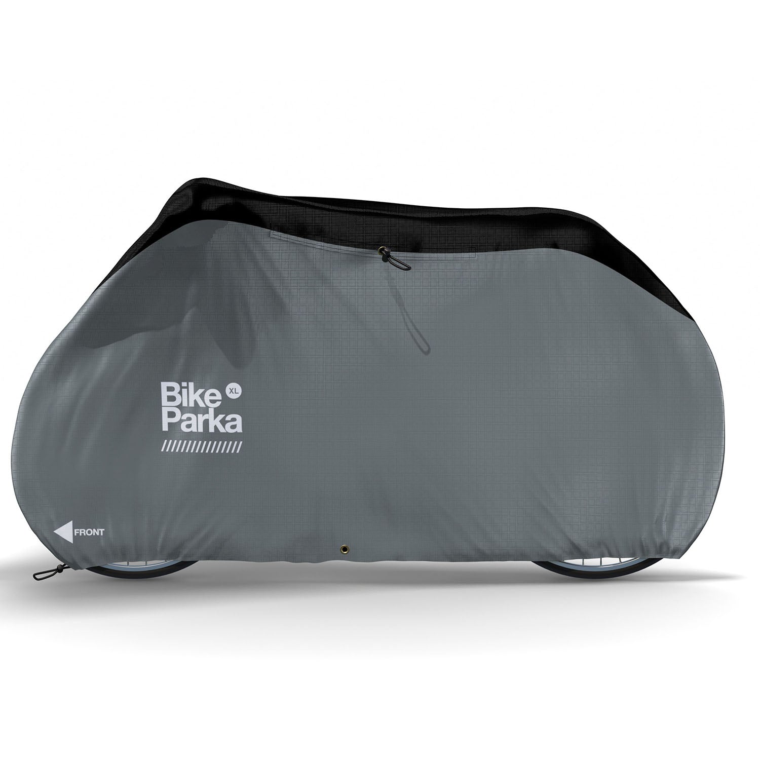 ZEITBIKE BikeParka XL bicycle cover for mountain bikes and pavement bikes, shown protecting a bike outdoors.