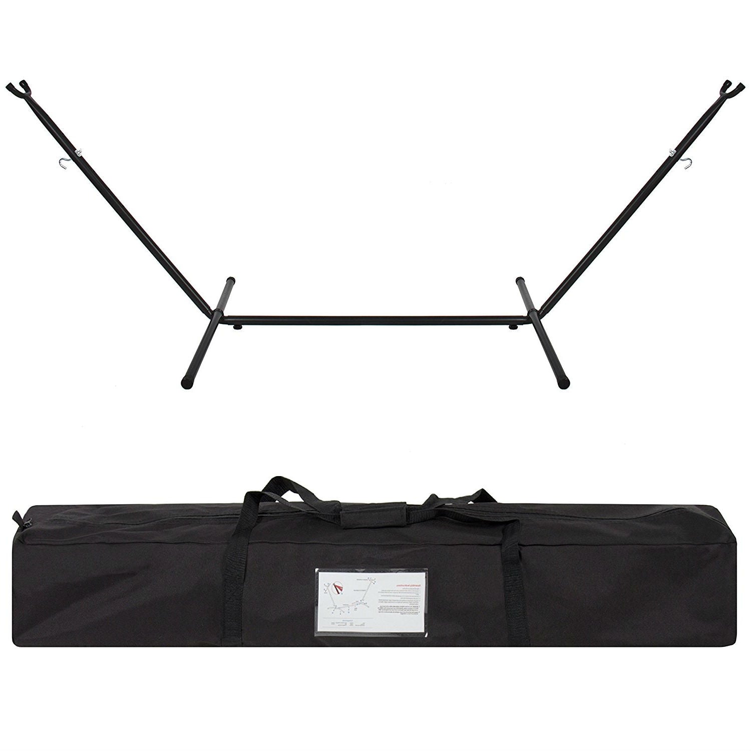 Blue and green striped cotton hammock with metal stand and carry case, ideal for outdoor relaxation from HomePacific.