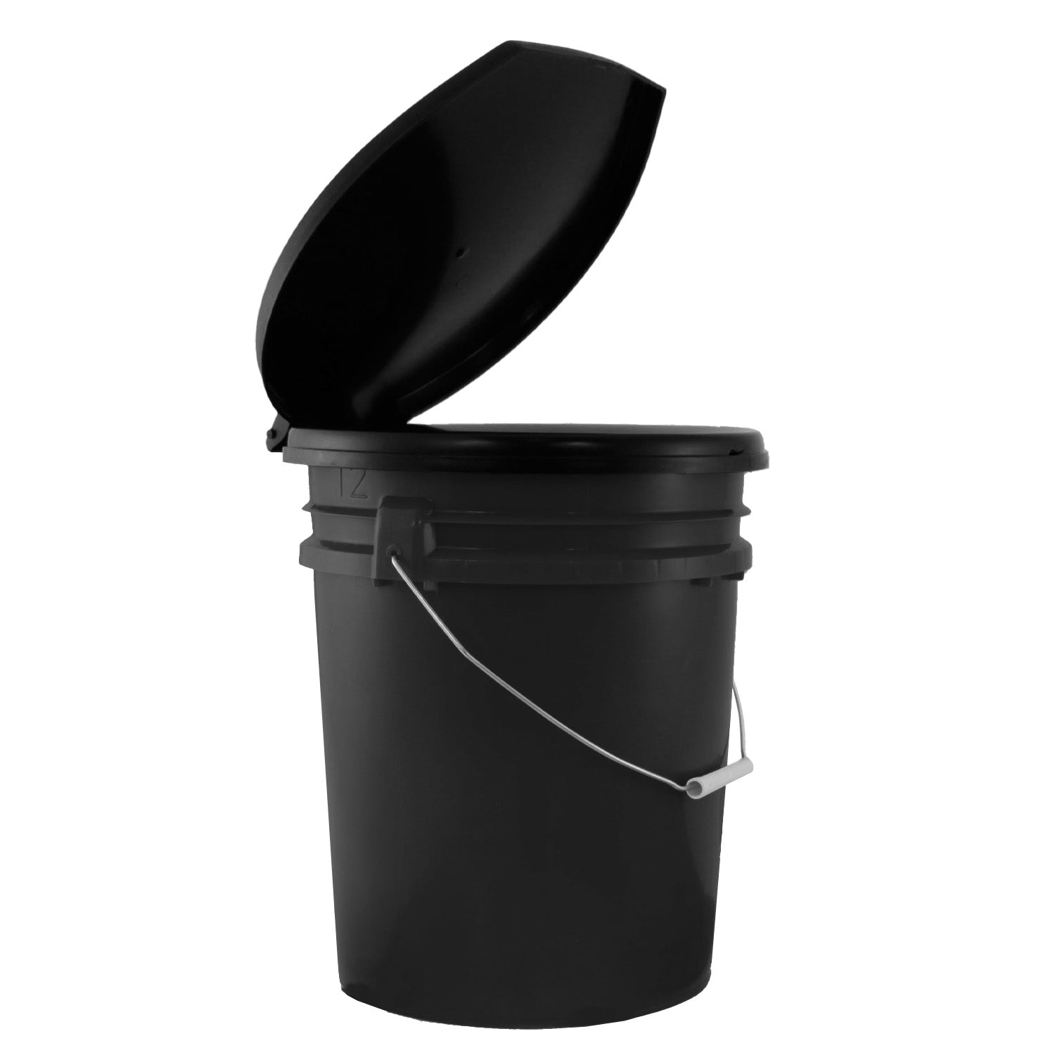 Portable camping and disaster porta-potty bucket with toilet seat lid, ideal for hygiene and emergency use.
