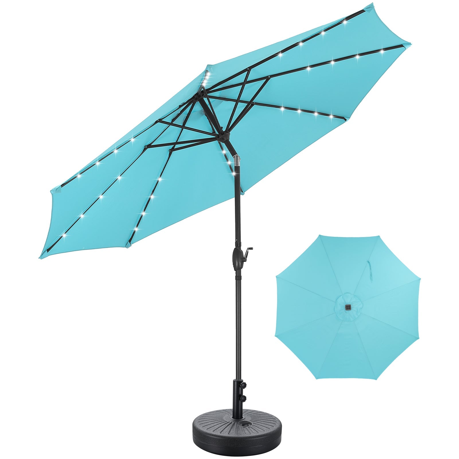 Ainfox 10ft Solar Patio Umbrella Outdoor Umbrella Market Umbrella With Umbrella Base - OVERLANDERS Outfitter