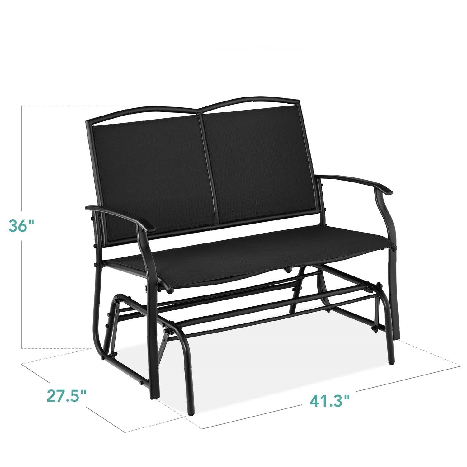 2 Seat Mesh Patio Loveseat Swing Glider Rocker with Armrests in Black - OVERLANDERS Outfitter