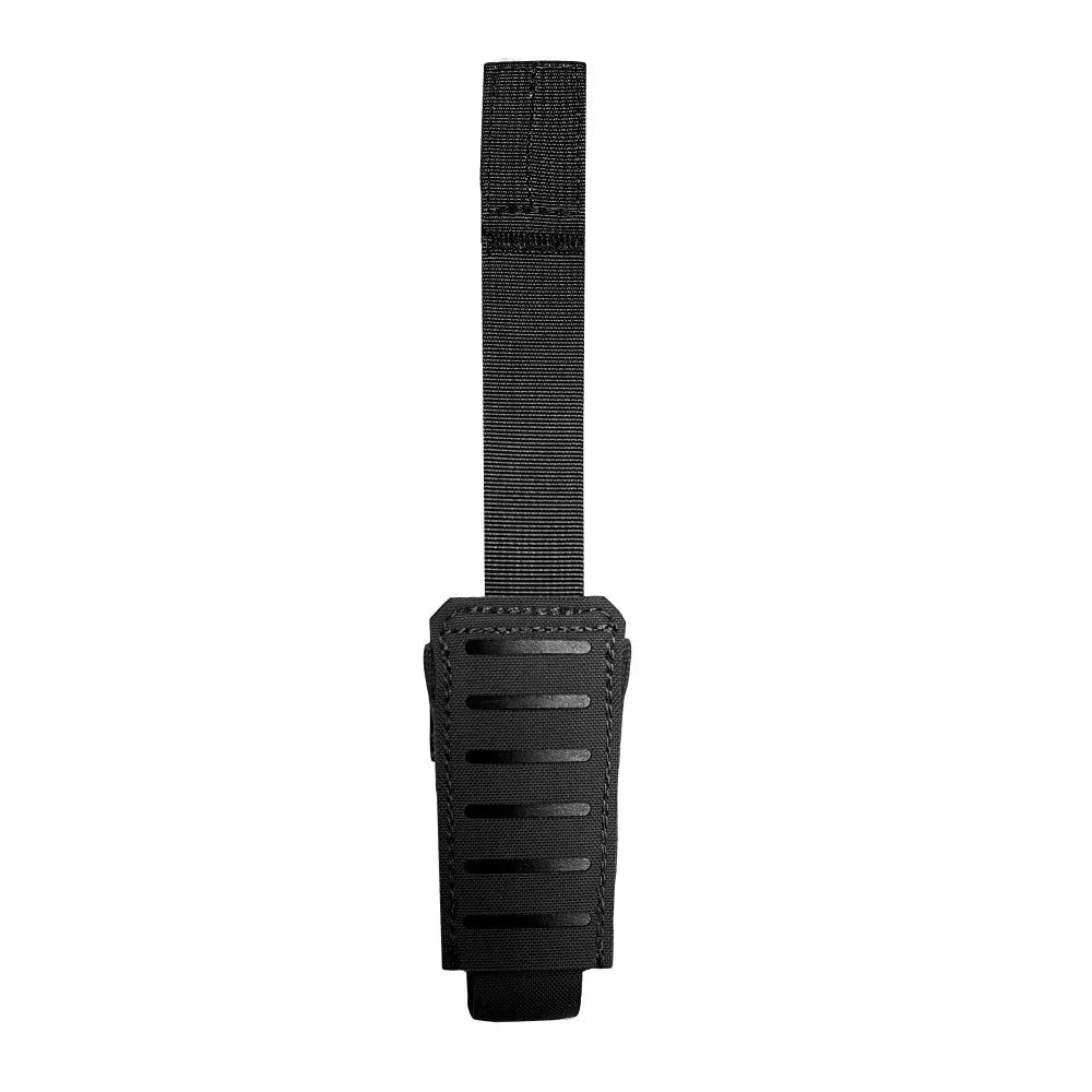 Black HCC Tactical Pincer Pistol Single Pouch showing durable fabric and secure attachment strap on the back.