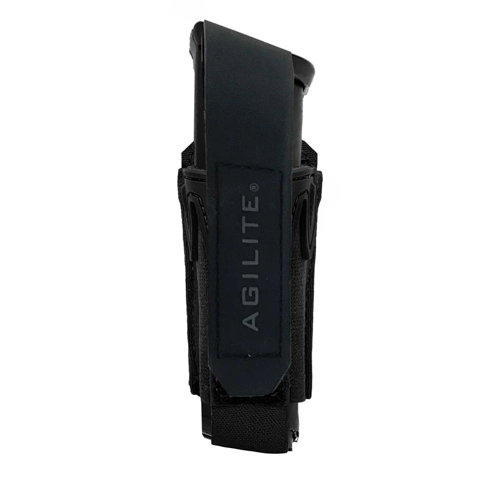 Black HCC Tactical Pincer Pistol Single Pouch with flap, designed for tactical gear storage and quick access.