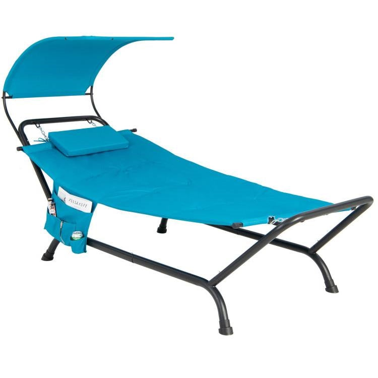 Blue Polyester Chaise Lounge Chair Hammock with Canopy and Storage Bag - OVERLANDERS Outfitter