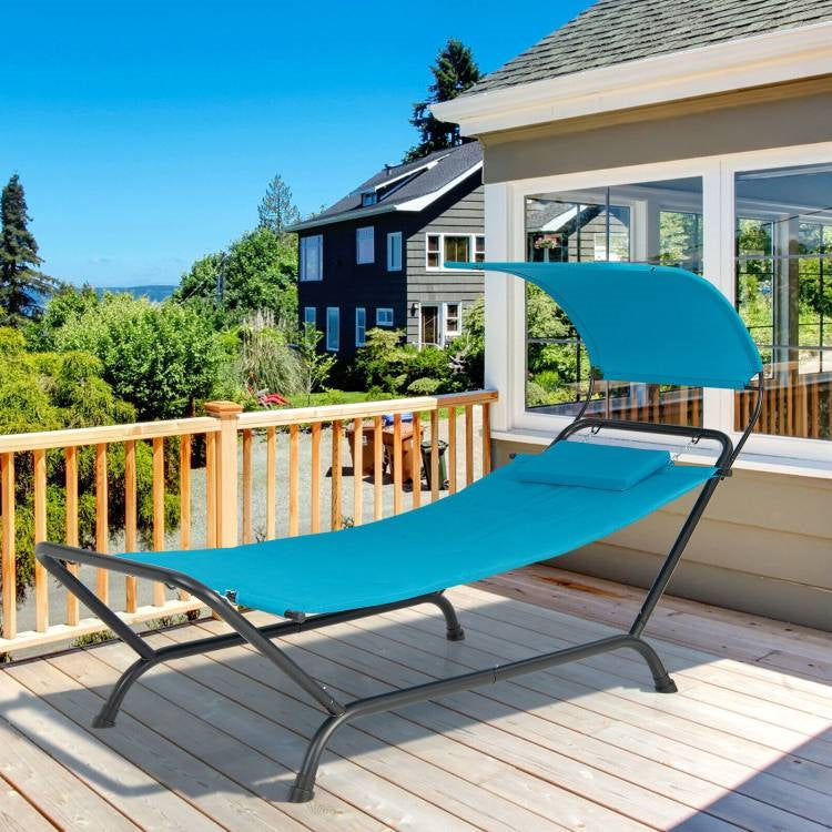 Blue Polyester Chaise Lounge Chair Hammock with Canopy and Storage Bag - OVERLANDERS Outfitter